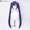 Catsuit Costumes Game Genshin Impact Mona Purple Long Cosplay with Twin Ponytails Bangs Heat Resistant Synthetic Hair Halloween Wigs + Wig