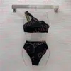 Zweiteilige Damen-Bademode mit Ein-Schulter-Badeanzug, Designer-Strandbadeanzug, klassisches bedrucktes Bikini-Set247z