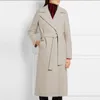 Women's Trench Coats Gray Woolen Coat With Belt Slim Long Sleeve Jacket Luxury Fashion 10016