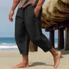 Pantalons pour hommes Lin Summer Beach Couleur unie avec ourlets ouverts pour le confort Hommes Pantalons de survêtement légers Athlétique