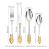 Zestawy naczyń stołowych wytłaczane Golden Flower Stali Stal Stael Fork and Spoon High End Western Strewa ze wspaniałą estetyką