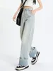 Jeans da donna Nostalgic Blue Denim Pantaloni a gamba larga per le donne 2023 Inizio autunno All-match Roll-up Pant Leg Mop Stile coreano Y2k