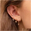 Hoop Huggie en acier inoxydable cubique zircone chaîne boucle d'oreille pour femmes étoile lune pendentif cartilage piercing bijoux goutte Dhgarden Otynv