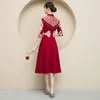 Abbigliamento etnico Ricamo rosso Sposa Matrimonio Cheongsam Abiti da festa in stile orientale Abito da sera elegante tradizionale cinese vintage Qipao