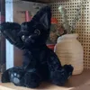 Animaux en peluche mignon chat noir en peluche oreiller kaki bouclé KUKI chat noir poupée à cheveux longs grands yeux cadeau de fête cadeau d'anniversaire pour enfant L231027