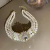 Pendentif Colliers Cristal Strass Multi-Rangée Collier De Perles Atmosphère Exagérée Courte Ras Du Cou Rétro Pour Femme249F