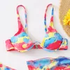 Kvinnors badkläder Fashion Open Back Bikini Printing Swimsuit Top Split Sexig Swimwears Tankinis Set 5x baddräkter för kvinnor