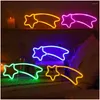 Night Lights Night Lights Neon Light Creative Meteor Sign Lamp Non-Glaring Led Desktop Ornament Usb/Battery Powered Unique Shape For H Dhlyz