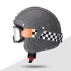 Hełmy motocyklowe Keaz Open Face Helmet /4 z rowerem goggle mężczyzn skórzane niemieckie odrzutowce Zatwierdzone kropki