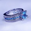 Choucong Women Wedding Bridal Set Ring Sky Blue 5A Zircon CZ 925 Sterling Silver Birthstone Engagement Band Rings for Women Men243V