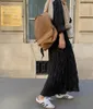 Casual klänningar Sydkorea chic höst fransk lat rund nackfold design känsla avslappnad fast färg långärmad klänning kvinna