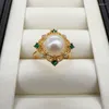 Cluster Ringen 14k Gold Filled Pearl Ring Prachtige Elegante Groene Zirkoon Diamant Ontwerp Vierkante Natuurlijke Sieraden Voor Vrouwen Cadeau