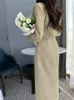 İki parçalı elbise houzhou tweed takım elbise bayanlar 2 kıyafet seti Korean ceket yüksek bel düğmesi uzun etek eski para tarzı zarif ofis bayan 231027