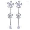 Stud Earrings Exquisite Two Flower Zircon Fringed Long