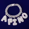 Nome personalizado letras baguete com 10mm corrente cubana pulseira masculina zircão hip hop rock jóias carta substituível 200928318j