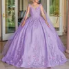 Lavendel Quinceanera Kleider Ballkleid Applikation Blumen Perlen Geburtstag Party Kleid Schnürung Abschlusskleid Schatz ab 15 Jahren