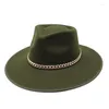 Berets Men Women Hemming Brim Fedora Hat Metal Chain Simple Floopy Wide Panama Trilby Cap Cap Autumn Winter