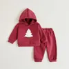 Kläderuppsättningar Baby Boys Christmas Tree Set Children's Hooded Flanell Tracksuit Boys 2 PCS/Set Kids Clothes Baby Girls Winter Coat Pant Sets 231027