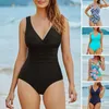 Women's Swimwear V-Neck Backless High Waist Women Monokini Flower Printed One-Piece Bodysuit Swimsuit Bathing Suit Beachwear