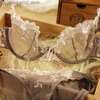 BRAS SETS LOGIRLVE UTGÅNG EBRODERY LOTUS PINK Ultratunn Kvinnors sexiga transparenta spetsunderkläderbh-uppsättning T231027