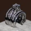 Joias finas corte de princesa 20ct cz diamante noivado conjunto de anel de casamento para mulheres 14kt ouro branco cheio de dedo ring210k