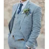 Costumes pour hommes Tuxedo de marié en lin bleu clair pour le mariage 3 pièces personnalisées hommes avec revers cranté en plein air homme veste de mode gilet pantalon