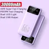 Banque d'alimentation 30000mAh 66W Charge rapide pour Huawei P40 P50 Chargeur de batterie externe portable pour iPhone Xiaomi Samsung Powerbank