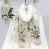 Scarves Fashion Beach Stoles Women Scarf Silk Wool Embroidery Floral Female Thin Foulard Bufanda Hijab Wraps Pashmina Shawl Scarves 231027