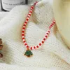 Цепочки с мультяшным рождественским ожерельем, цепочка на ключицы, подвеска в виде дерева, колье, Санта-Пряничный человечек, подарок из риса с бисером