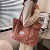 Sacos de compras 1 pc grande veludo mulheres bolsa de ombro cor sólida feminina reutilizável meninas bolsas de estudante tote