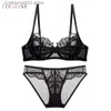 Ensembles de soutiens-gorge Logirlve ultra-mince tasse soutien-gorge ensemble push-up sous-vêtements ensemble broderie rassembler soutien-gorge plus taille dentelle ensembles de lingerie pour soutien-gorge et bas T231027