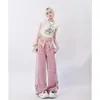 Jeans femininos 2023 kawaii vintage mulheres rosa cintura alta americana perna larga calças moda hip hop harajuku reta outono azul calças