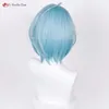 Catsuit kostümleri ES2 Çılgın: B WIG Topluluk Yıldızları Cosplay Himeru Anime Peruklar 35cm Mavi Gri Saç Isı Dayanıklı Sentetik Peruk+Peruk Kapağı