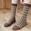 Chaussettes Tube pour femmes, 1 paire, épaisse, thermique, chaude, Style rétro, personnalisé, en laine, cadeaux de noël, automne et hiver