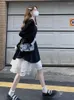 Casual Kleider Deeptown Koreanische Stil Schwarz Prinzessin Kleid Frauen Gyaru Vintage Elegante Rüschen Langarm Patchwork Midi Tuniv Winter