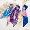 Hair Accessories Tie-Dye Scrunchie Ribbon Women Girls Hairties Rope Bow Knot Elastic Band Ponytail Holder Headwear Drop Delivery Produ Dhcut