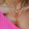 Colliers Coloré Rose Zircon Amour Coeur Collier Chaîne En Acier Pour Femmes Fille Vintage Mode Bijoux En Métal INS 2023 231025