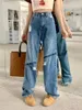 Jeans pour femmes Baggy Femmes Ripped Denim Bleu Chic Tendance All-Match Pleine longueur College Teens High Street Harajuku Pantalon à jambes larges Été