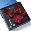 Bow Ties Fashion Märke Många färgband Hanky ​​Pocket Squares Cufflink Set Bow Tie Clip Slips Box Purple Geometric 231027