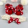 Chaussettes bonneterie 2 pièces bandeau ensemble bébé infantile anti-dérapant mignon coeur rayé rouge arc noël douche cadeau 277v