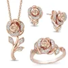 Set di gioielli con diamanti in oro rosa con anelli Anelli di fidanzamento per donne Gioielli da sposa Anelli nuziali Accessorio Collana Anello Orecchino296G