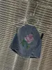 Kvinnotankar sexig kryddig tjej rose diamant hängande nack denim tank 2023 sommarbh topp