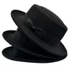 Bérets Classic Walter White Boat Brim Fedoras Vintage Black Hat Soft Felt Unique Bow Chapeaux Hommes