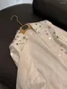 Ternos femininos moda projetada beading entalhado único botão senhora escritório formal casaco de manga longa feminino sólido blazer branco