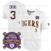 3 Dylan Crews LSU Tigers 2023 College World Series National Champions Baseball Jersey Jake Fraley White Tre Morgan Paul Skenes Brayden Jobert