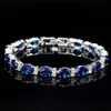 Victoria jóias de luxo nova marca 925 prata esterlina oval corte azul safira cz diamante rubi popular feminino pulseira casamento para lo3051