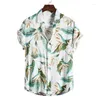 Мужские повседневные рубашки, рубашка с принтом свежих и натуральных зеленых листьев, кардиган, свободная гавайская одежда для отпуска с короткими рукавами