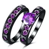 Top kwaliteit bling grote paarse Cubic Zirkoon paar Ringen Set zwart Goud gevuld CZ Bruiloft alliantie Voor Vrouwen men268s