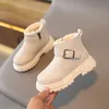 Stiefel 2023 Winter Neue Kinder Warme Stiefel Mädchen Schneestiefel Knöchelriemen Baumwollschuhe mit Samt Babyschuhe Schwarz Beige G10194 231027