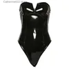 Sexy Set 2023 New PU Leather Sexy Bodysuit Women Strapless V Shape Bodycon Bodysuit Ladies Skinny Black Bodysuit Clubwear T231027